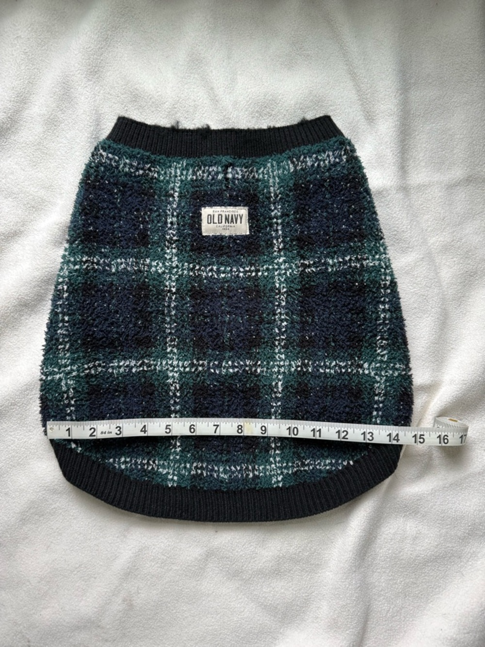 OLD NAVY Navy and Green Plaid Dog Sweater